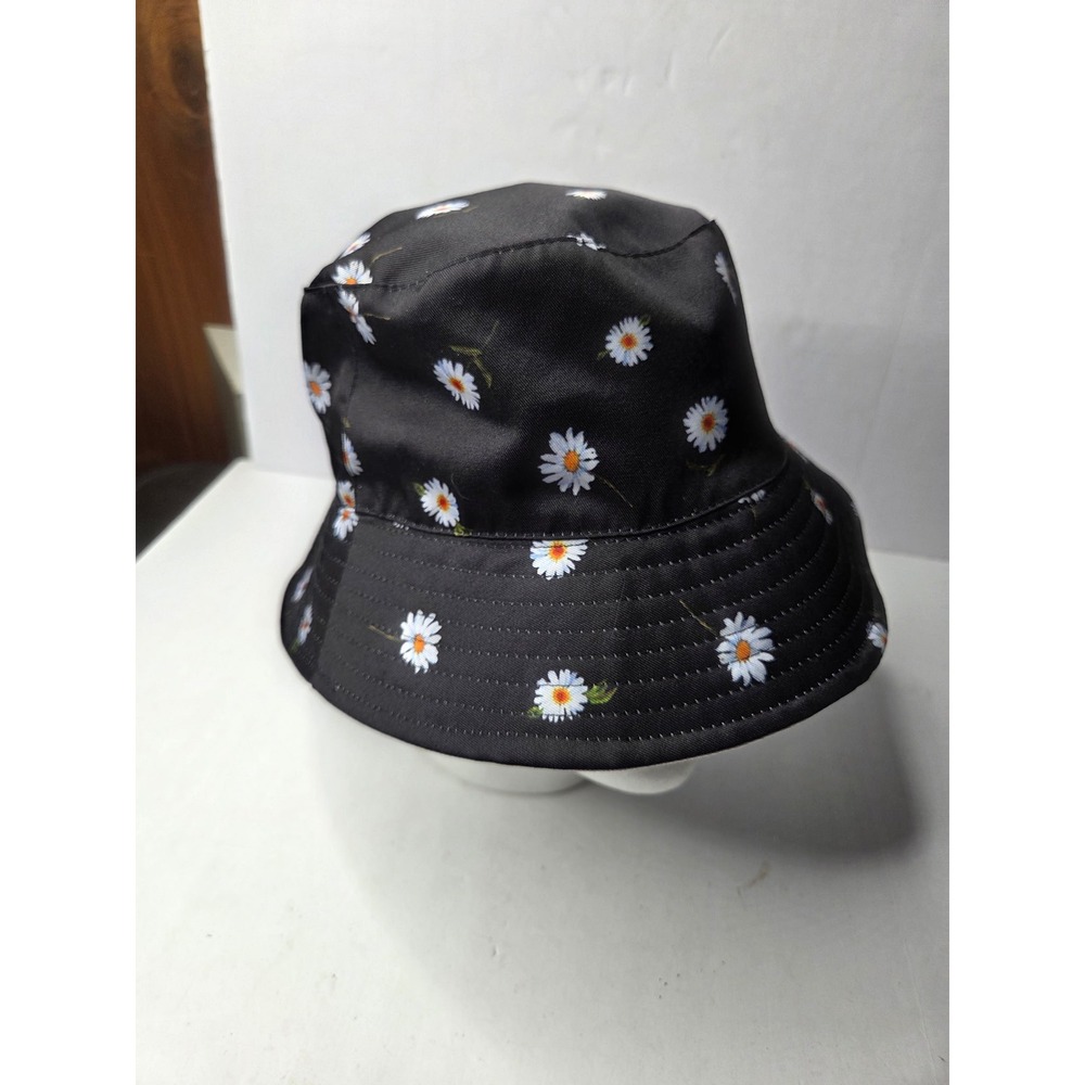 Alice + Olivia Black Daisy Floral Print Bucket Hat Retro Festival Sun Hat